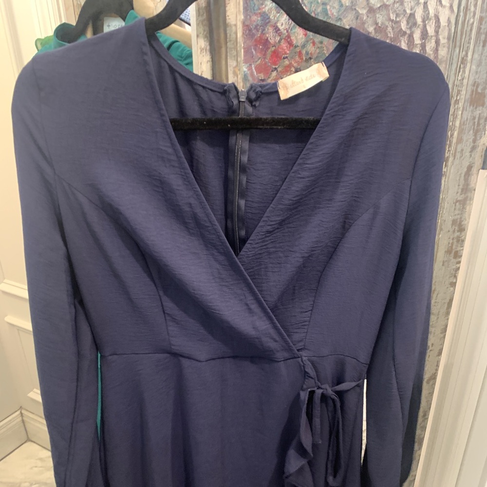 Altered State navy blue ruffle wrap dress-Large